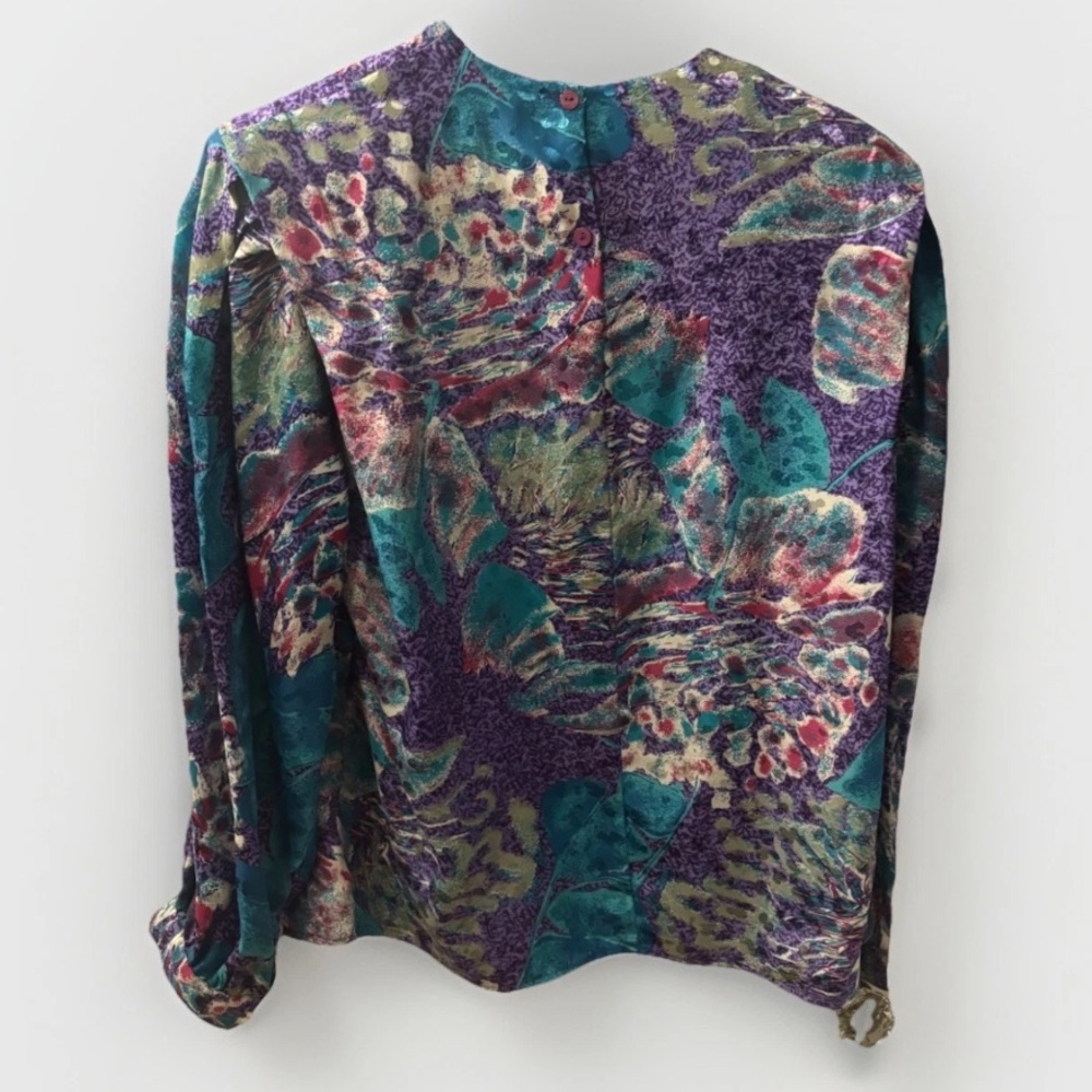 Vintage 80s Librarian Silky Artsy Sz M 8 Blouse Grannycore Shoulder Pads - Picture 3 of 5